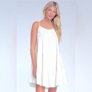 ELAN Boho Tiered Gauzy Tie Strap A-Line Minidress In White Sz XS ✨NWT✨